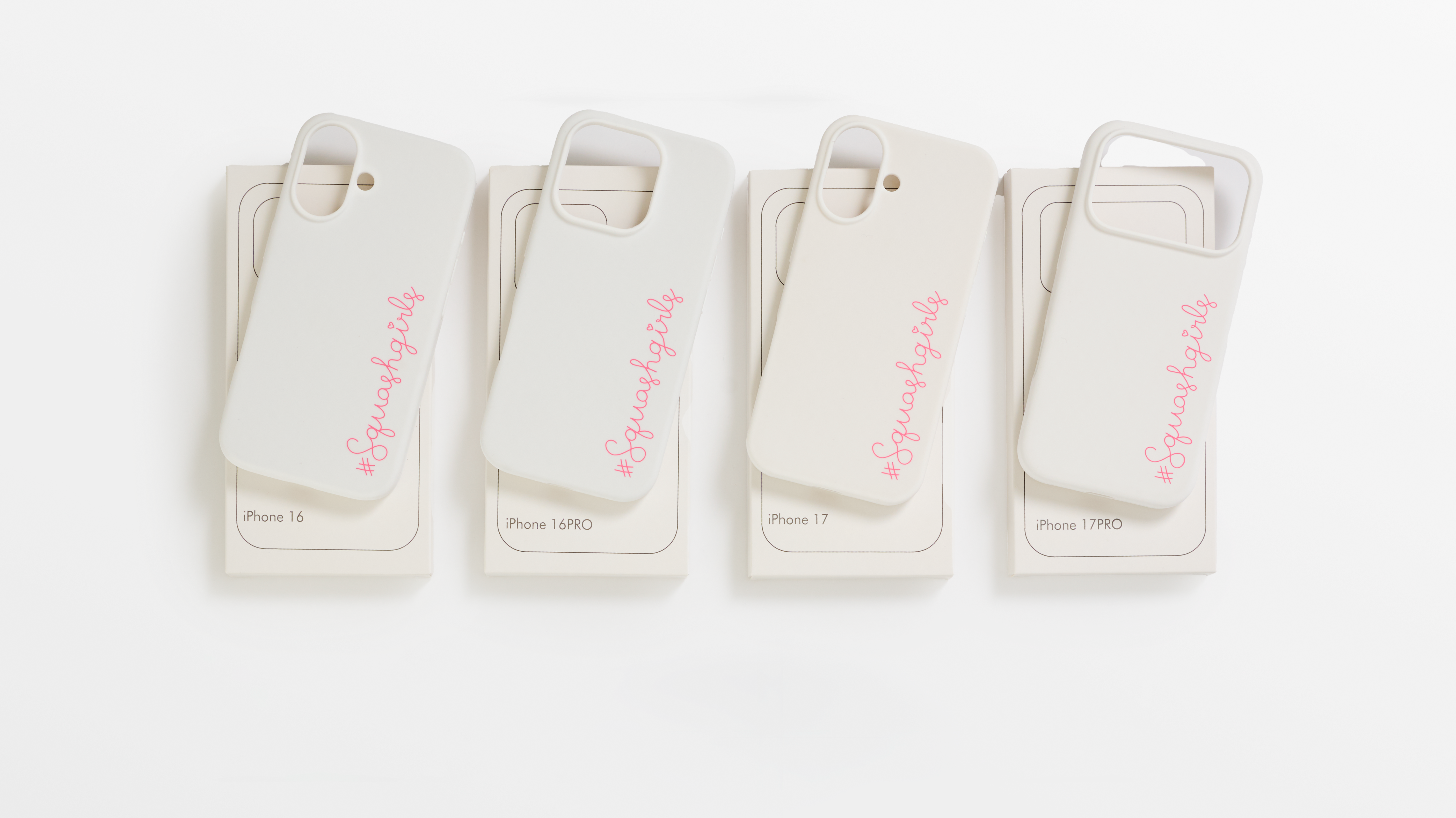 Four phone cases with 'iPhone 12' and 'iPhone 12 Pro' text on a white background